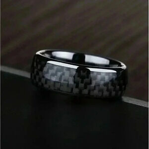 Mens Carbon Fiber Tungsten Black Wedding Band